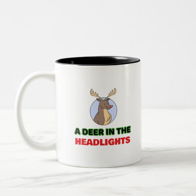 Deer in the headlights animal pun Two-Tone coffee mug (Left)