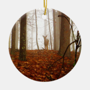 Deer in the Mist Ceramic Ornament