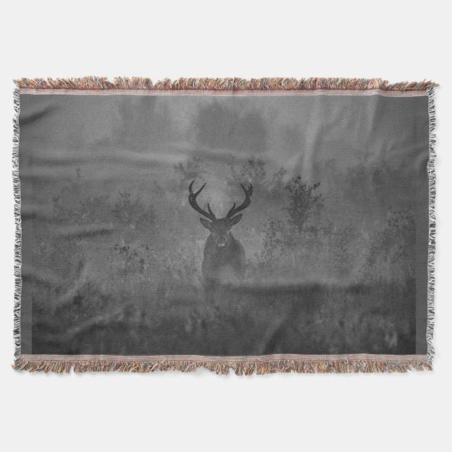 Deer In The Mist Throw Blanket (Front)