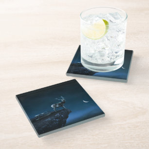 deer in the moonlight glass coaster