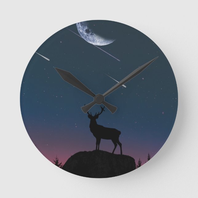 deer in the moonlight round clock (Front)