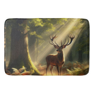 Deer in the morning forest bath mat