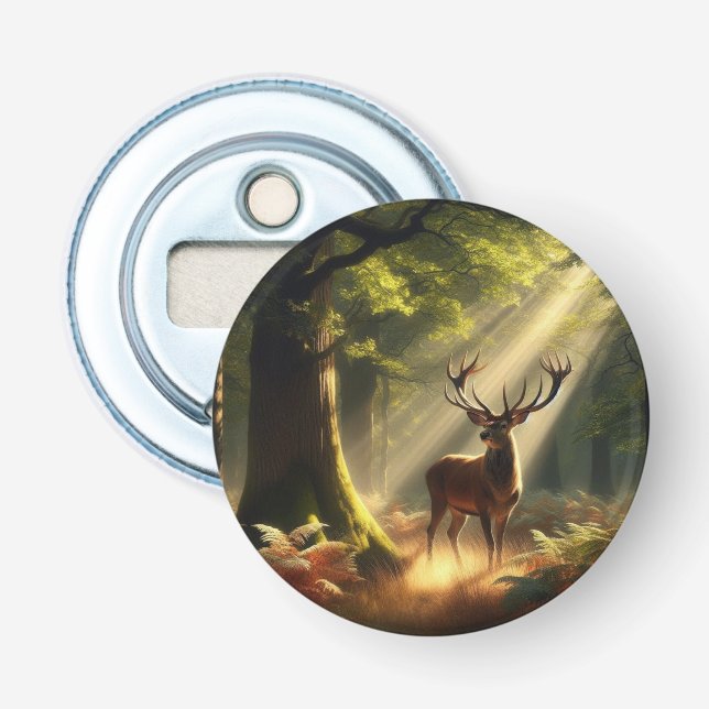 Deer in the morning forest bottle opener (Front)