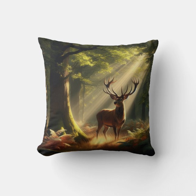 Deer in the morning forest cushion (Front)