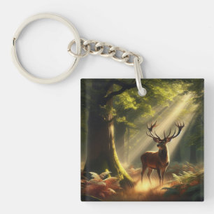 Deer in the morning forest key ring