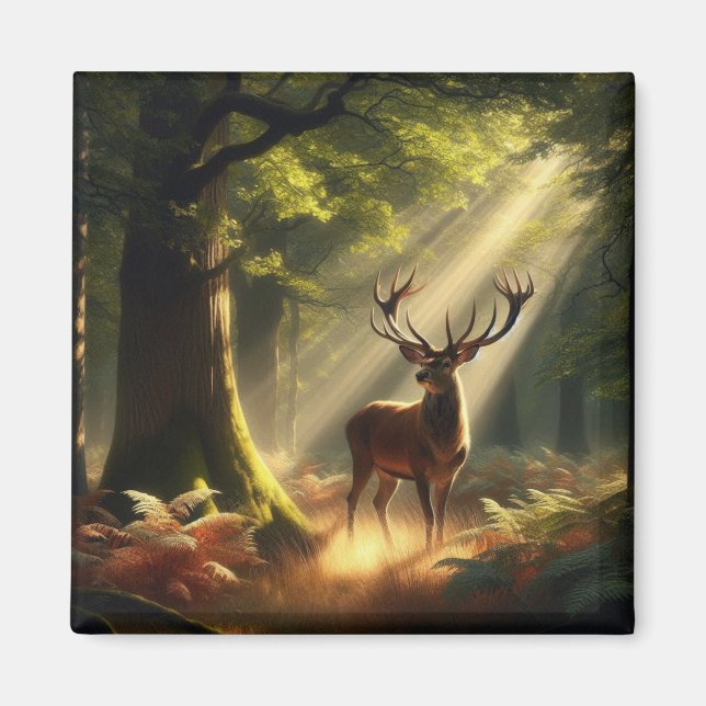 Deer in the morning forest magnet (Front)