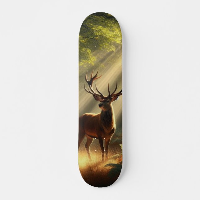 Deer in the morning forest skateboard (Front)