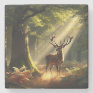 Deer in the morning forest stone coaster