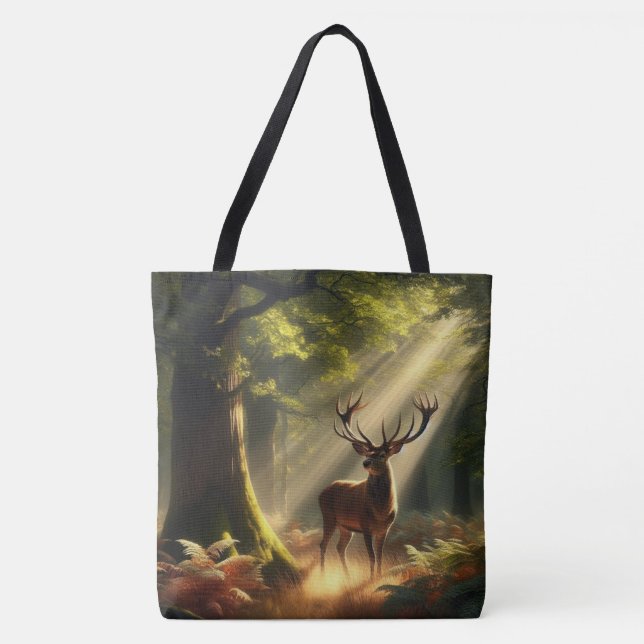 Deer in the morning forest tote bag (Front)