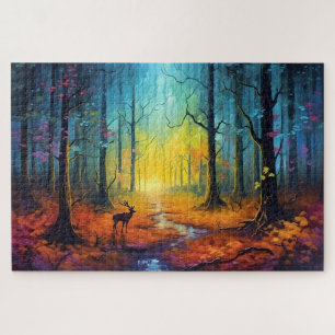 Deer in the Rainbow Autumn Forest Jigsaw Puzzle