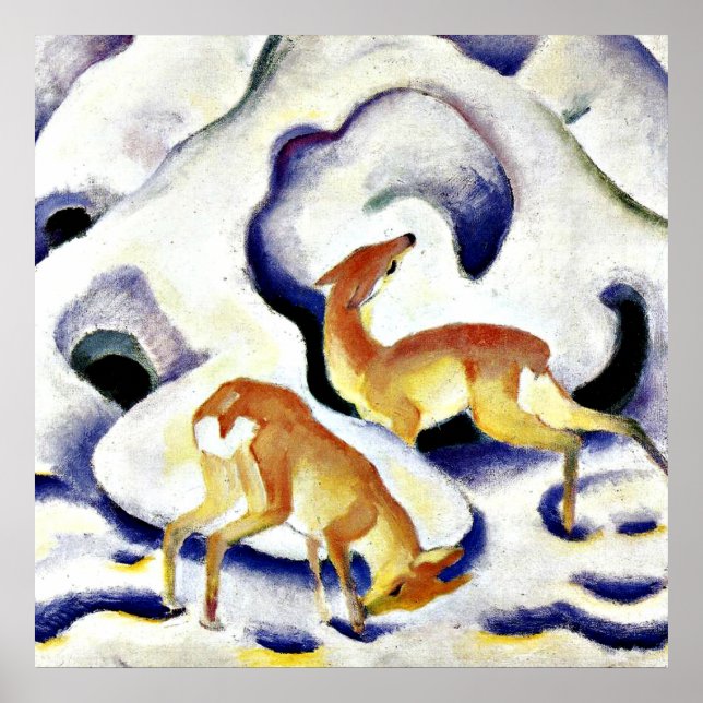Deer in the Snow by Franz Marc Poster (Front)