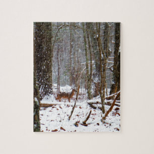 Deer in the snow fall jigsaw puzzle