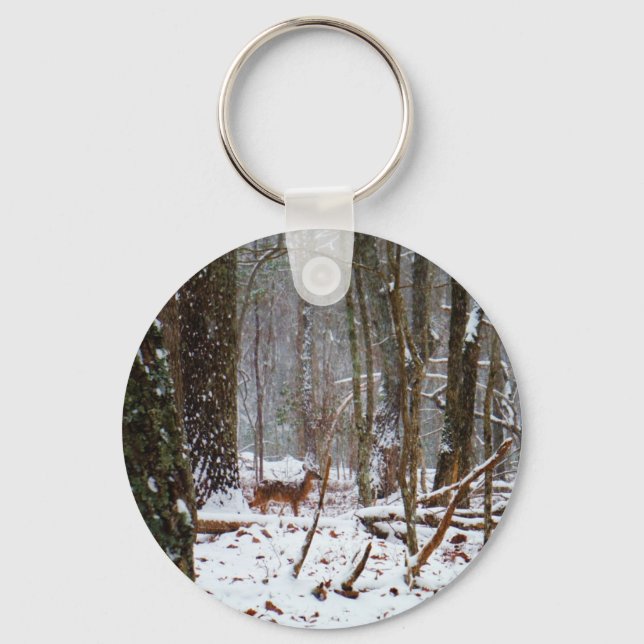 Deer in the snow fall key ring (Front)