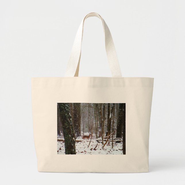 Deer in the snow fall large tote bag (Front)