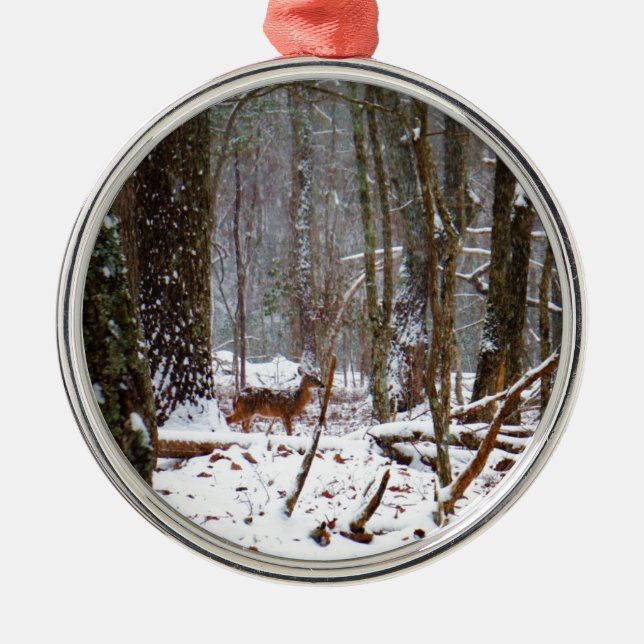 Deer in the snow fall metal tree decoration (Front)