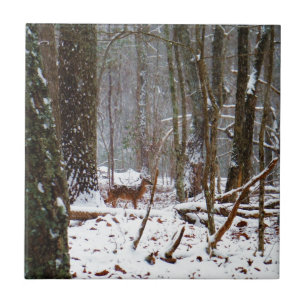 Deer in the snow fall tile