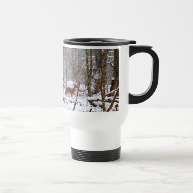 Deer in the snow fall travel mug (Right)