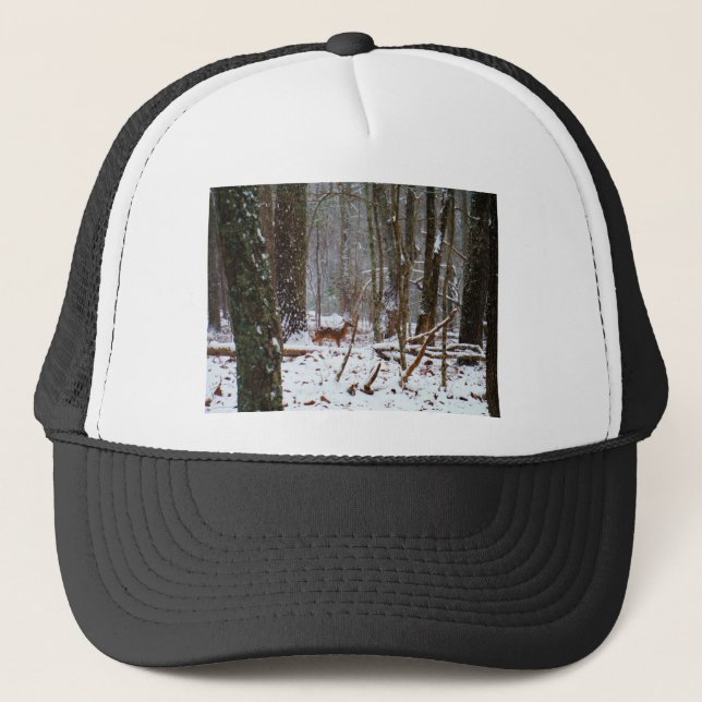 Deer in the snow fall trucker hat (Front)
