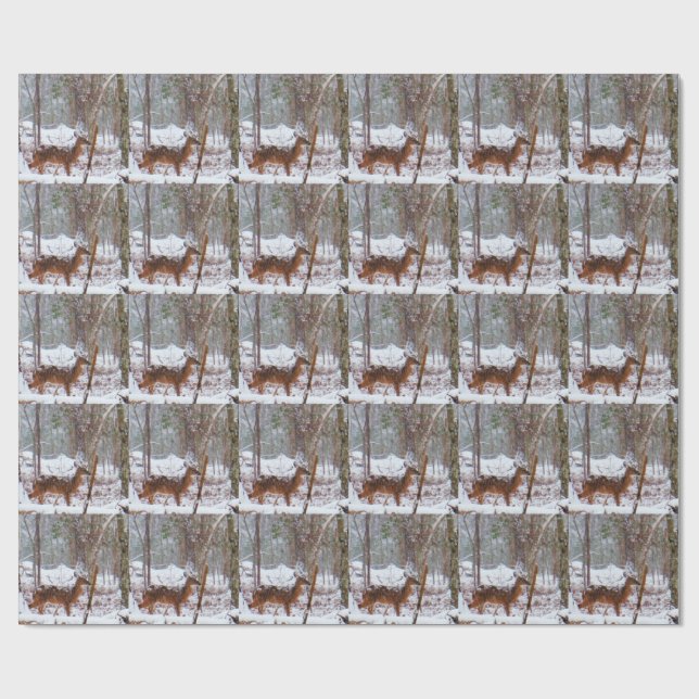 Deer in the snow fall wrapping paper (Flat)