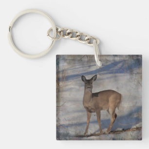 Deer in the snow key ring