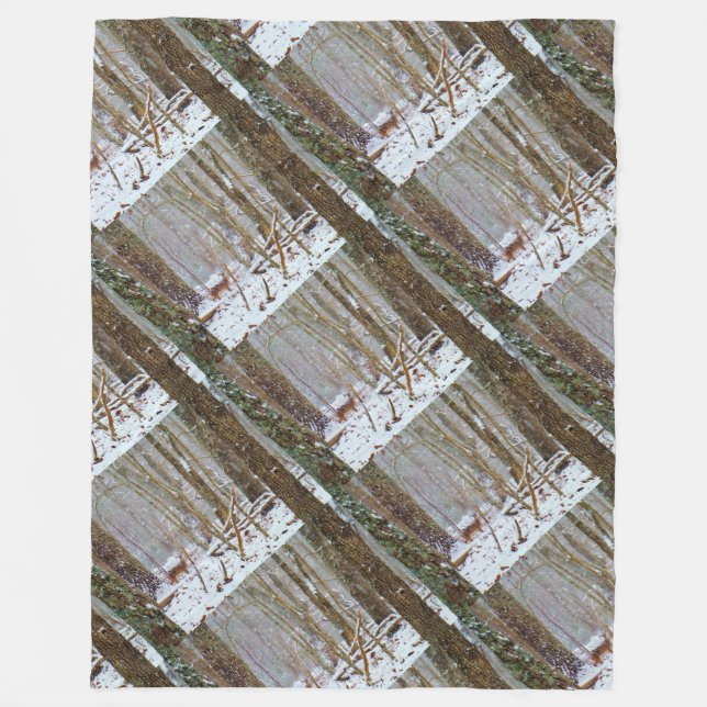 Deer in the Snow storm Fleece Blanket (Front)