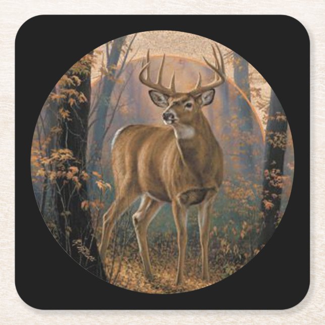 Deer in the Wild Square Paper Coaster (Front)