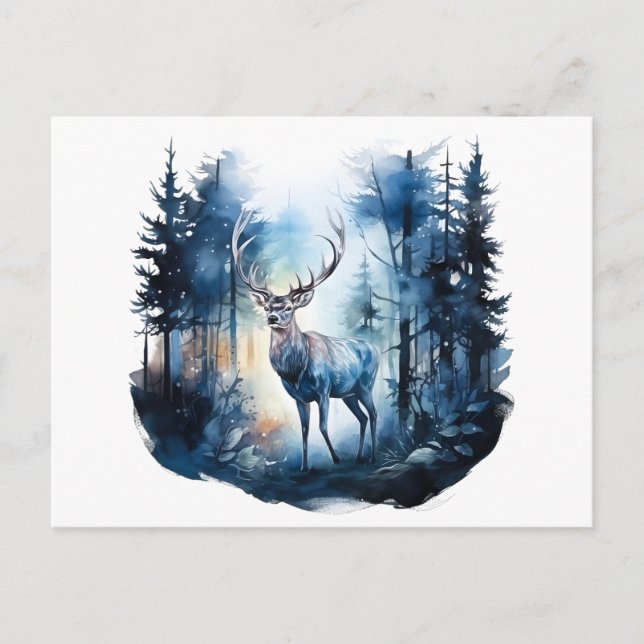 Deer in the winter forest postcard (Front)