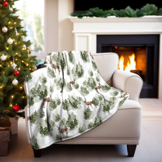 Deer in the Woods Evergreen Fleece Blanket
