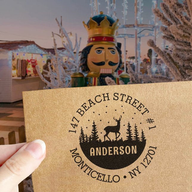 Deer in the Woods Winter Holiday Address Self-inking Stamp (Creator Uploaded)