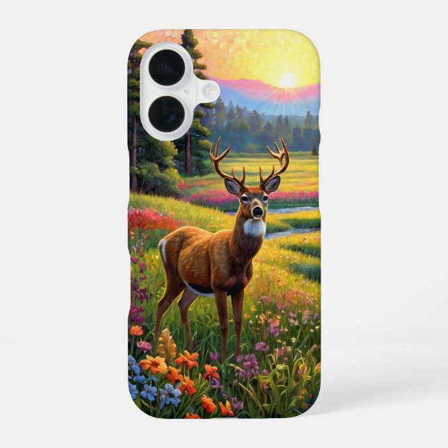 Deer in Wildflower Meadow iPhone 16 Case (Back)