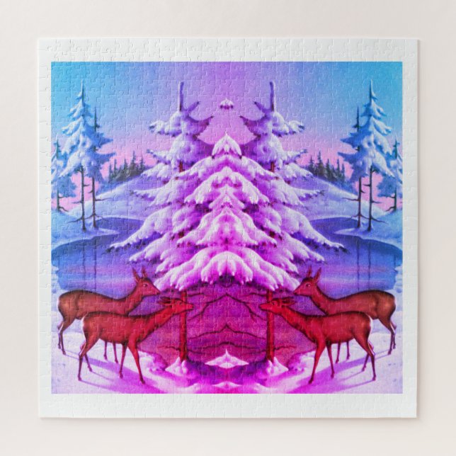 Deer in winter art jigsaw puzzle (Vertical)