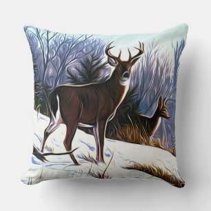 Deer In Winter Cushion