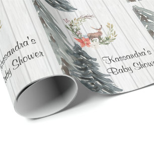 Deer In Winter Greenery Baby Shower Wrapping Paper