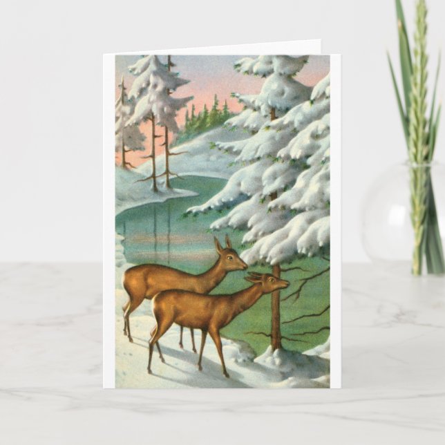 Deer in winter holiday card (Front)