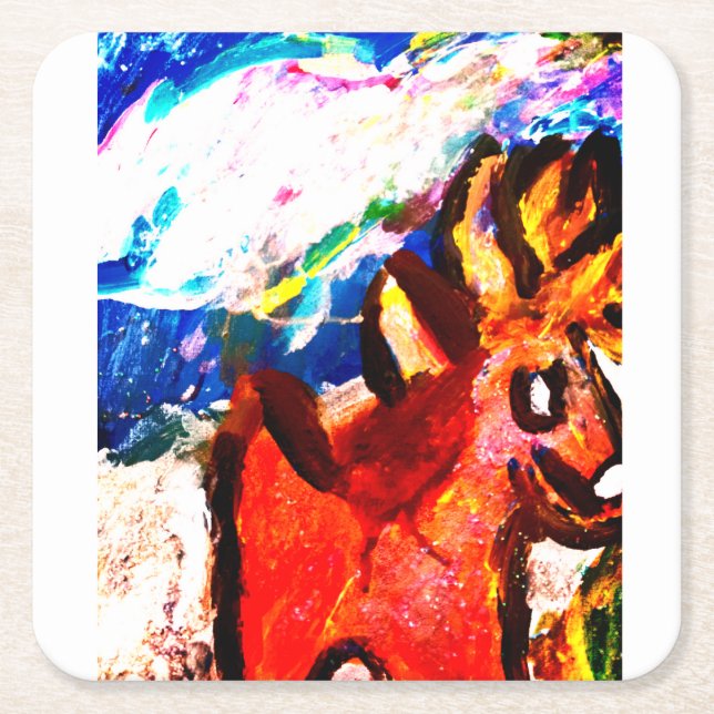Deer in winter  square paper coaster (Front)
