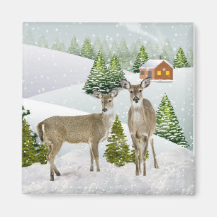 Deer in Winter with Snow Fridge Magnet