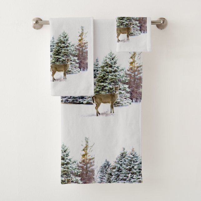 Deer in Winter Wonderland Holiday Towel Set (Insitu)