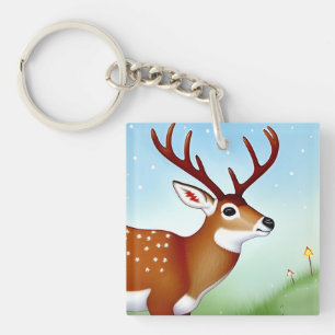 Deer in Winter Wonderland Scene Key Ring