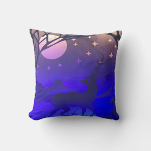 Deer in winter wood night time scene cushion