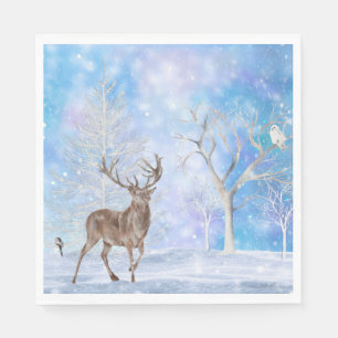 Deer In Winter Woods Napkin