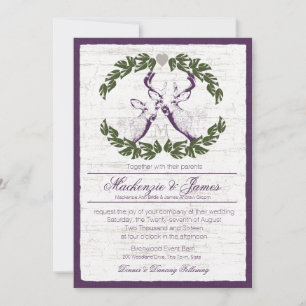 Deer in Wreath with Monogram Plum Invitation