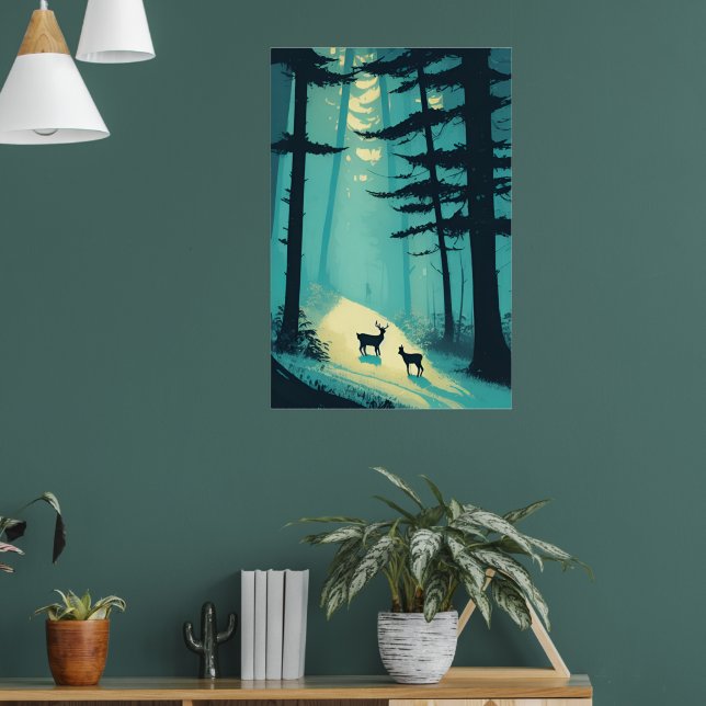 Deer It's snowing! Minimalist Winter Season Art Poster (Living Room 1)