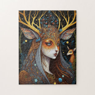 Deer Lady Fantasy Art Jigsaw Puzzle