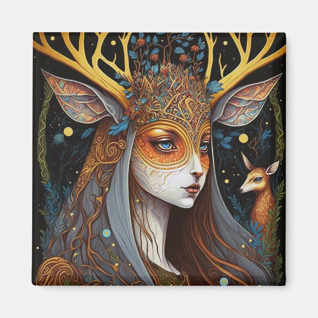 Deer Lady Fantasy Art Magnet (Front)