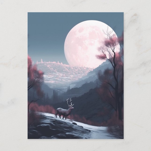 Deer Landscape Fantasy Whimsical Surreal Postcard (Front)