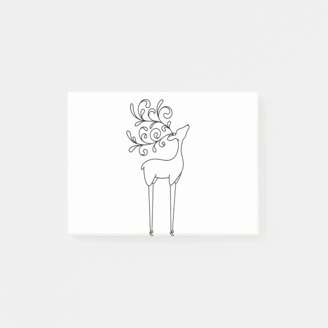 Deer Line Art Outline Reindeer Post-it Notes (Front)