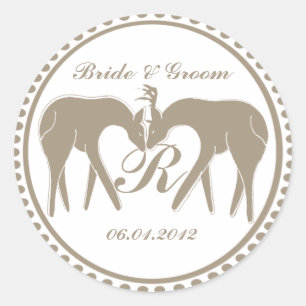 Deer Love Wedding Monogram Classic Round Sticker