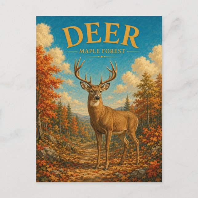 Deer Maple Forest Watercolor GeoSaga Postcard (Front)