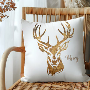 Deer/ Merry/ Gold Glitter/ Cream Cushion