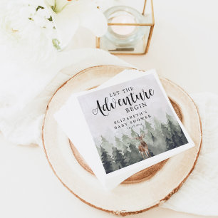 Deer Misty Pine Forest Adventure Baby Shower Napkin